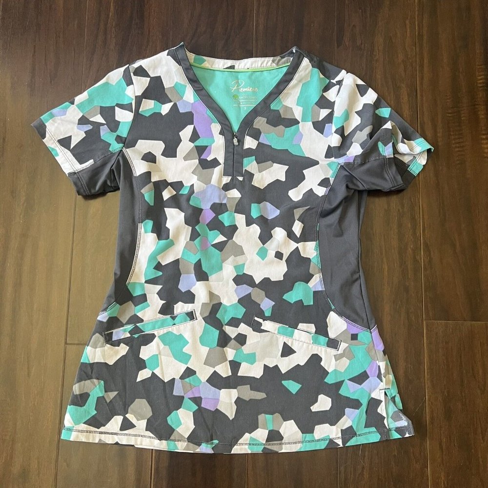 Healing Hands Women's Small Scrubs Top V neck Multi Color